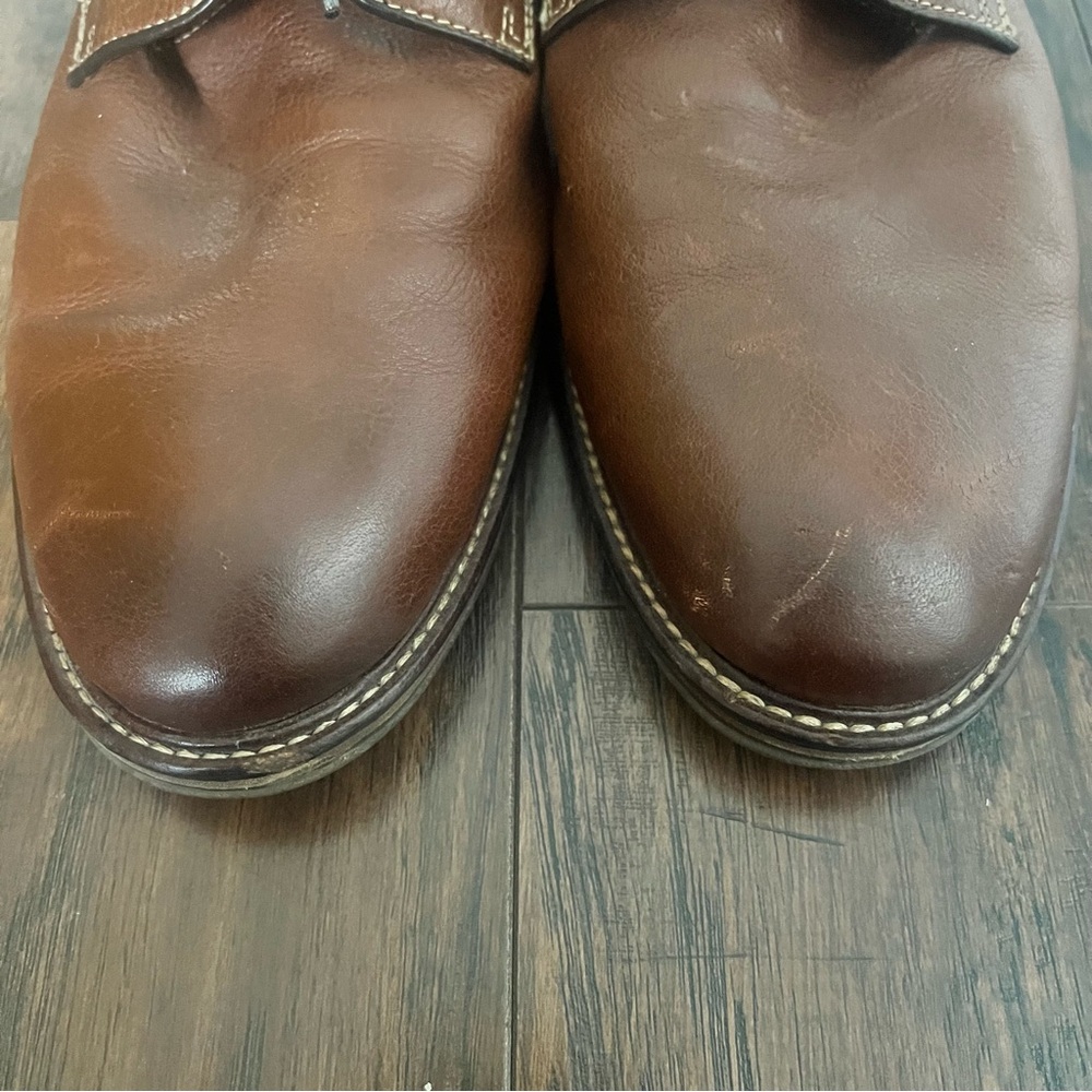 Johnston & Murphy men’s sheepskin leather tan Oxford dress shoes size 10.5 - Picture 6 of 9